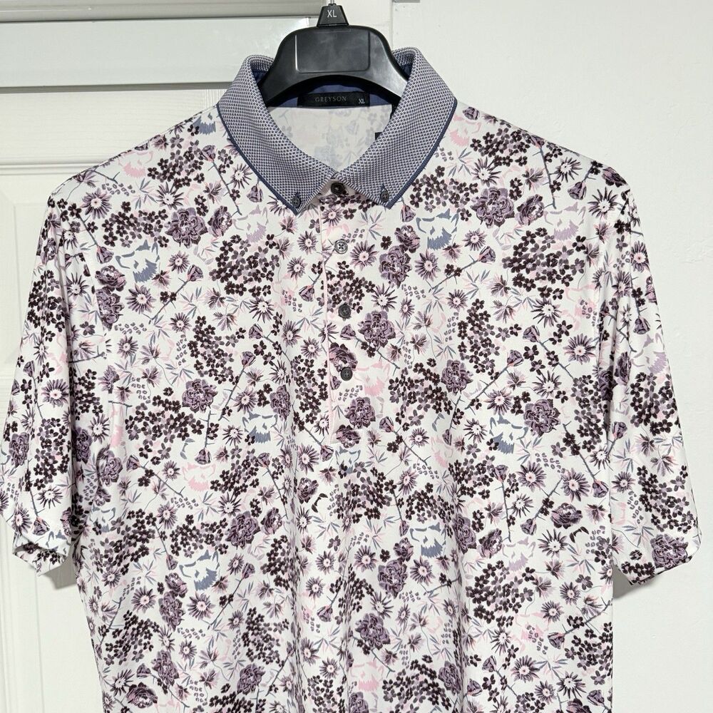 Greyson Golf Shirt Men’s XL Silver Fang Floral Polo - Arctic MSP26K24  NWT
